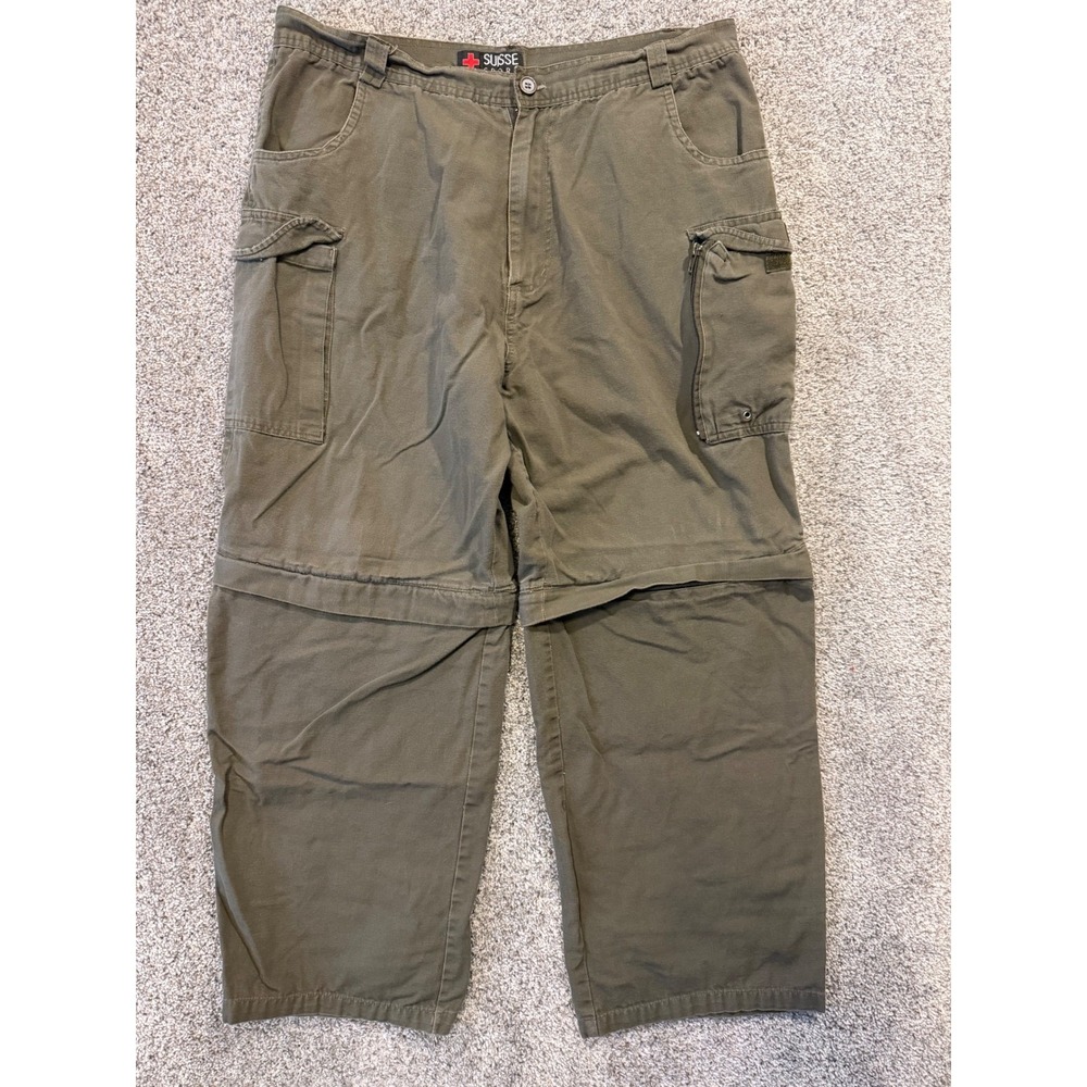 SUISSE SPORT‎ Pants Mens 38 Green Cargo Convertible Zip Off Khaki